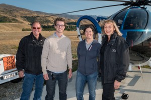 Andy, Ollie, Michelle & Misha prepare for the Heliview trip over the vineyards of Cromwell Basin