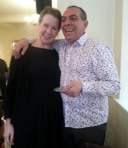 Negociants rep Hanna with Guiseppe owner and personality at Mari Luca restaurant in Wellington